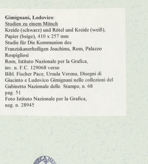 Rückseite von Istituto Nazionale per la Grafica [https://www.deutsche-digitale-bibliothek.de/content/lizenzen/rv-ez/] Studien zu einem Mönch - , bh464045_recto. Foto.