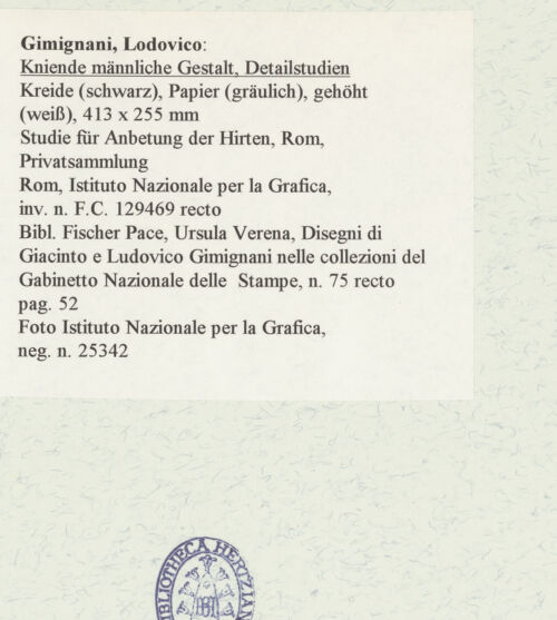 Rückseite von Istituto Nazionale per la Grafica [https://www.deutsche-digitale-bibliothek.de/content/lizenzen/rv-ez/] Kniende männliche Gestalt, Detailstudien - , bh464046_recto. Foto.