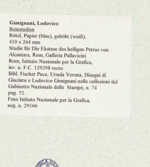 Rückseite von Istituto Nazionale per la Grafica [https://www.deutsche-digitale-bibliothek.de/content/lizenzen/rv-ez/] Beinstudien - , bh464047_recto. Foto.