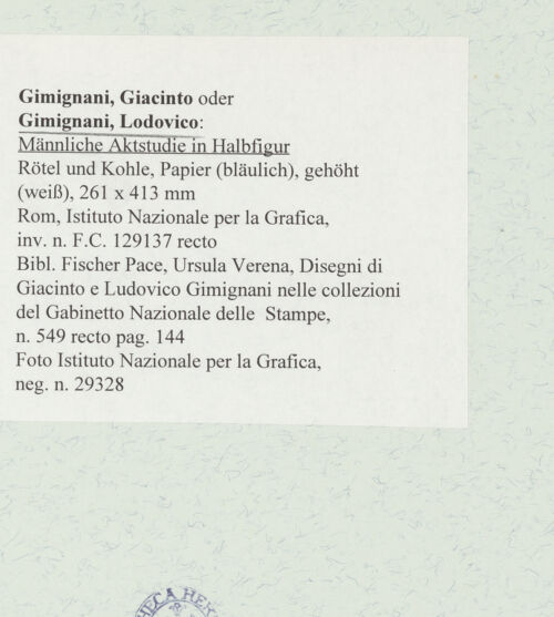Rückseite von Istituto Nazionale per la Grafica [https://www.deutsche-digitale-bibliothek.de/content/lizenzen/rv-ez/] Männliche Aktstudie in Halbfigur - , bh464320_recto. Foto.