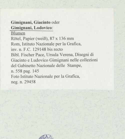 Rückseite von Istituto Nazionale per la Grafica [https://www.deutsche-digitale-bibliothek.de/content/lizenzen/rv-ez/] Blumen - , bh464331_recto. Foto.