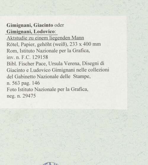 Rückseite von Istituto Nazionale per la Grafica [https://www.deutsche-digitale-bibliothek.de/content/lizenzen/rv-ez/] Aktstudie zu einem liegenden Mann - , bh464336_recto. Foto.