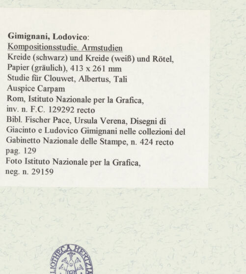 Rückseite von Istituto Nazionale per la Grafica [https://www.deutsche-digitale-bibliothek.de/content/lizenzen/rv-ez/] Kompositionsstudie und Armstudien - , bh464366_recto. Foto.