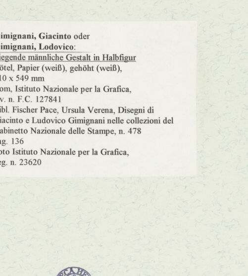Rückseite von Istituto Nazionale per la Grafica [https://www.deutsche-digitale-bibliothek.de/content/lizenzen/rv-ez/] Liegende männliche Gestalt in Halbfigur - , bh464390_recto. Foto.
