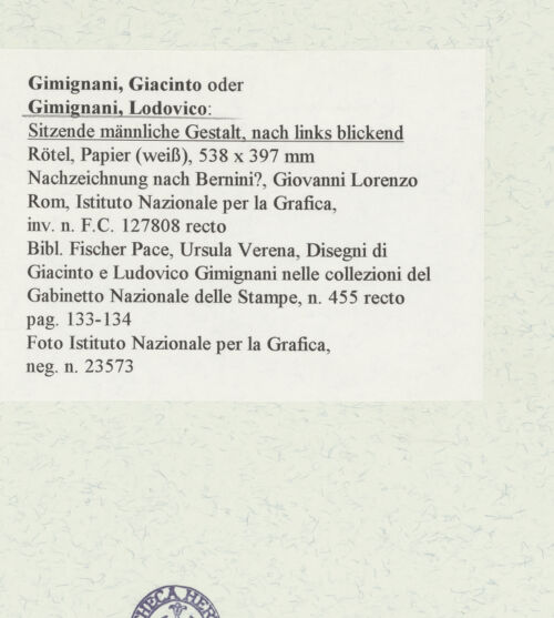 Rückseite von Istituto Nazionale per la Grafica [https://www.deutsche-digitale-bibliothek.de/content/lizenzen/rv-ez/] Sitzende männliche Gestalt, nach links blickend - , bh464412_recto. Foto.
