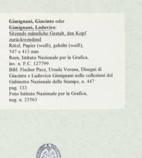 Rückseite von Istituto Nazionale per la Grafica [https://www.deutsche-digitale-bibliothek.de/content/lizenzen/rv-ez/] Sitzende männliche Gestalt, den Kopf zurückwendend - , bh464414_recto. Foto.