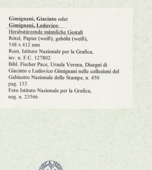 Rückseite von Istituto Nazionale per la Grafica [https://www.deutsche-digitale-bibliothek.de/content/lizenzen/rv-ez/] Herabstürzende männliche Gestalt - , bh464417_recto. Foto.