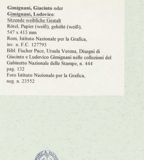Rückseite von Istituto Nazionale per la Grafica [https://www.deutsche-digitale-bibliothek.de/content/lizenzen/rv-ez/] Sitzende weibliche Gestalt - , bh464421_recto. Foto.