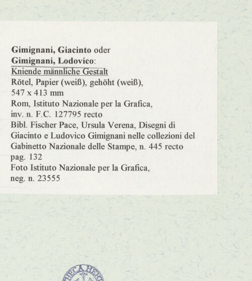 Rückseite von Istituto Nazionale per la Grafica [https://www.deutsche-digitale-bibliothek.de/content/lizenzen/rv-ez/] Kniende männliche Gestalt - , bh464422_recto. Foto.
