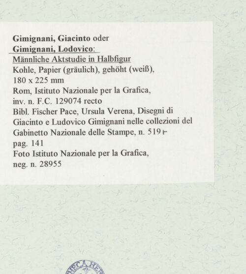 Rückseite von Istituto Nazionale per la Grafica [https://www.deutsche-digitale-bibliothek.de/content/lizenzen/rv-ez/] Männliche Aktstudie in Halbfigur - , bh464426_recto. Foto.