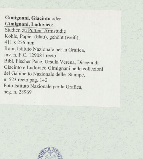 Rückseite von Istituto Nazionale per la Grafica [https://www.deutsche-digitale-bibliothek.de/content/lizenzen/rv-ez/] Studien zu Putten. Armstudie - , bh464462_recto. Foto.
