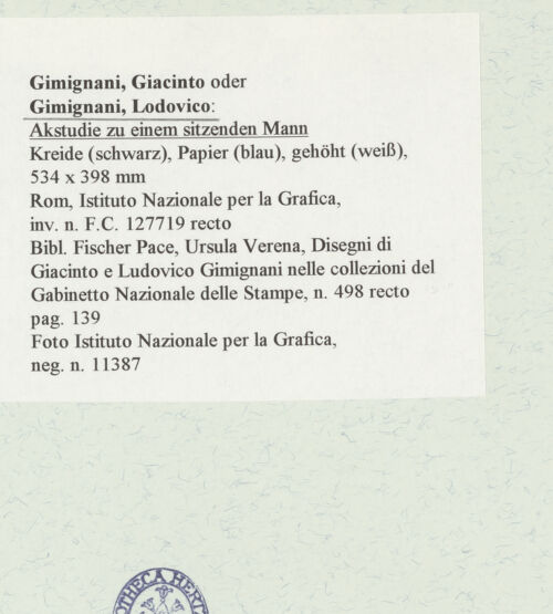 Rückseite von Istituto Nazionale per la Grafica [https://www.deutsche-digitale-bibliothek.de/content/lizenzen/rv-ez/] Aktstudie zu einem sitzenden Mann - , bh464480_recto. Foto.