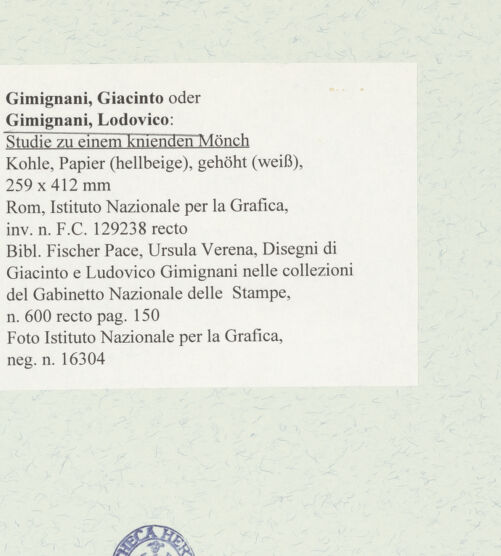 Rückseite von Istituto Nazionale per la Grafica [https://www.deutsche-digitale-bibliothek.de/content/lizenzen/rv-ez/] Studie zu einem knienden Mönch - , bh464566_recto. Foto.