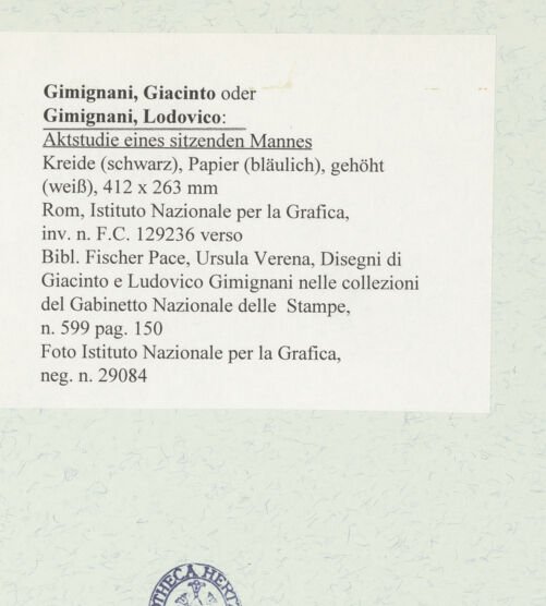 Rückseite von Istituto Nazionale per la Grafica [https://www.deutsche-digitale-bibliothek.de/content/lizenzen/rv-ez/] Aktstudie eines sitzenden Mannes - , bh464567_recto. Foto.