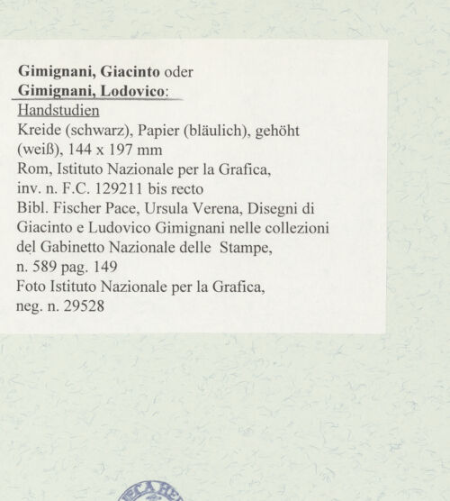 Rückseite von Istituto Nazionale per la Grafica [https://www.deutsche-digitale-bibliothek.de/content/lizenzen/rv-ez/] Handstudien - , bh464574_recto. Foto.
