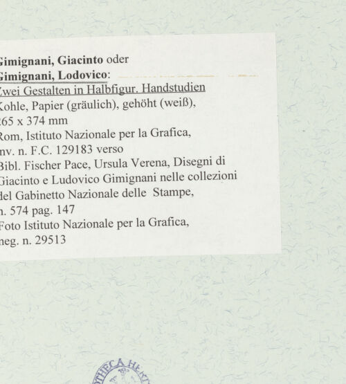 Rückseite von Istituto Nazionale per la Grafica [https://www.deutsche-digitale-bibliothek.de/content/lizenzen/rv-ez/] Zwei Gestalten in Halbfigur. Handstudien - , bh464576_recto. Foto.