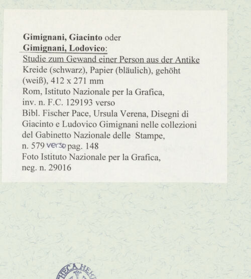 Rückseite von Istituto Nazionale per la Grafica [https://www.deutsche-digitale-bibliothek.de/content/lizenzen/rv-ez/] Studie zum Gewand einer Person aus der Antike - , bh464580_recto. Foto.