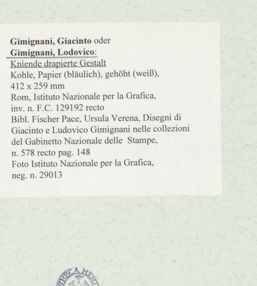 Rückseite von Istituto Nazionale per la Grafica [https://www.deutsche-digitale-bibliothek.de/content/lizenzen/rv-ez/] Kniende drapierte Gestalt - , bh464581_recto. Foto.