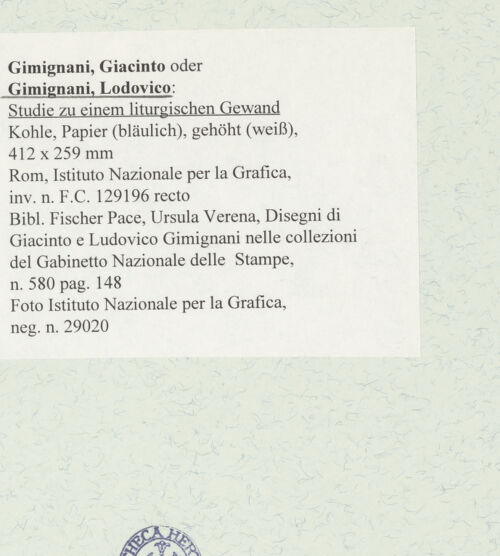 Rückseite von Istituto Nazionale per la Grafica [https://www.deutsche-digitale-bibliothek.de/content/lizenzen/rv-ez/] Studie zu einem liturgischen Gewand - , bh464589_recto. Foto.