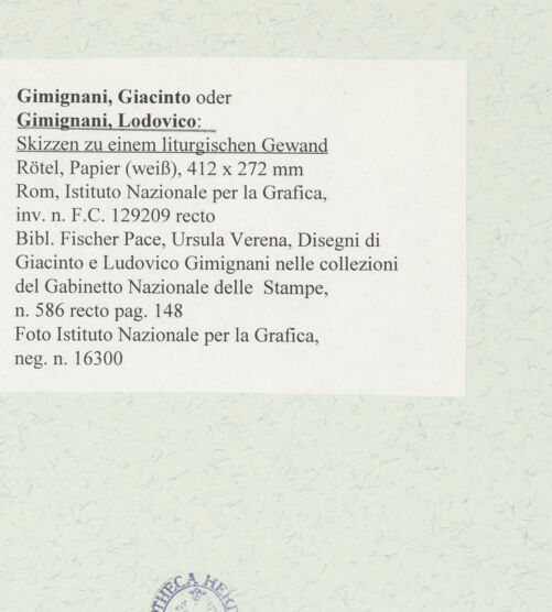 Rückseite von Istituto Nazionale per la Grafica [https://www.deutsche-digitale-bibliothek.de/content/lizenzen/rv-ez/] Skizzen zu einem liturgischen Gewand - , bh464592_recto. Foto.