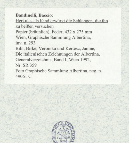 Rückseite von Graphische Sammlung Albertina [https://www.deutsche-digitale-bibliothek.de/content/lizenzen/rv-ez/] Herkules als Kind erwürgt die Schlangen, die ihn zu beißen versuchen - , bh464903_recto. Foto.