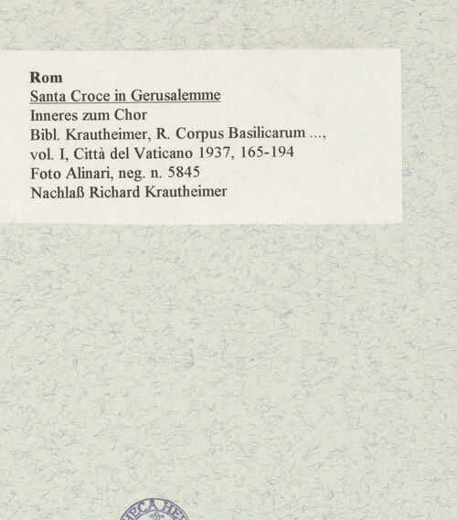 Rückseite von Alinari [https://www.deutsche-digitale-bibliothek.de/content/lizenzen/rv-ez/] Santa Croce in Gerusalemme - Inneres zum Chor, bh464909_recto. Foto.