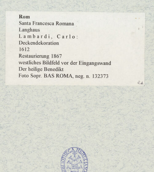 Rückseite von Sopr. BAS ROMA [https://www.deutsche-digitale-bibliothek.de/content/lizenzen/rv-ez/] Der heilige Benedikt - , bh465191_recto. Foto.