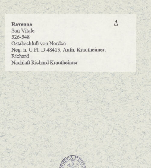 Rückseite von Bibliotheca Hertziana [https://www.deutsche-digitale-bibliothek.de/content/lizenzen/rv-fz/] San VitaleAußenbau - Ostabschluss von Nordosten, bh465871_recto. Foto: Krautheimer, Richard.