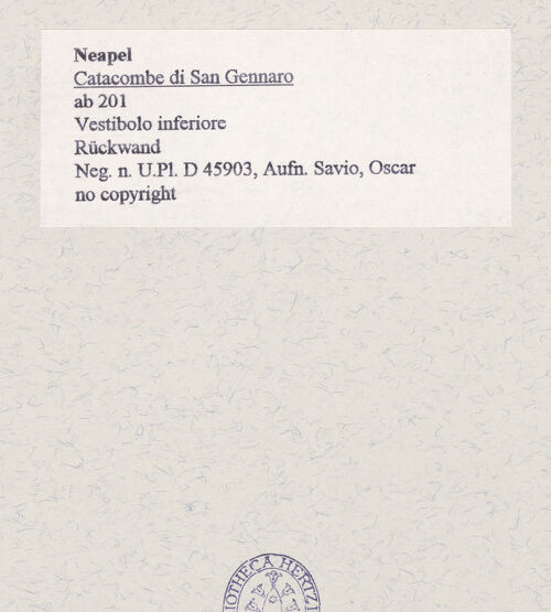 Rückseite von Bibliotheca Hertziana [https://www.deutsche-digitale-bibliothek.de/content/lizenzen/rv-fz/] Catacombe di San GennaroVestibolo Inferiore - Rückwand, bh465896_recto. Foto: Savio, Oscar.