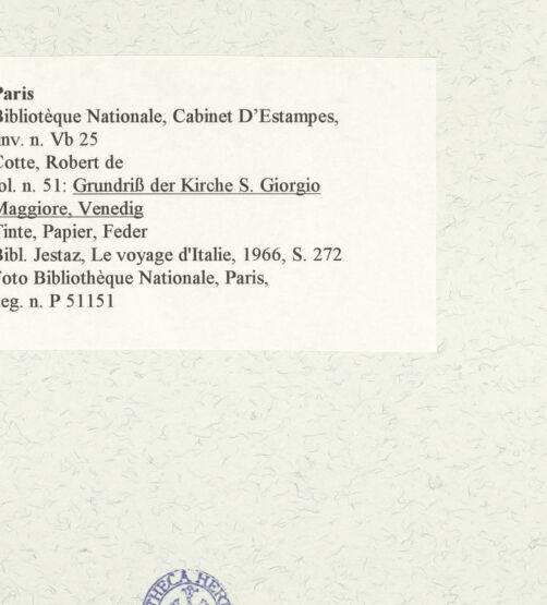 Rückseite von Bibliothèque Nationale, Paris [https://www.deutsche-digitale-bibliothek.de/content/lizenzen/rv-ez/] Grundriss der Kirche San Giorgio Maggiore, Venedig - , bh465948_recto. Foto.