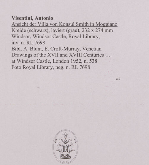 Rückseite von Royal Library [https://www.deutsche-digitale-bibliothek.de/content/lizenzen/rv-ez/] Ansicht der Villa von Konsul Smith in Moggiano - , bh466060_recto. Foto.