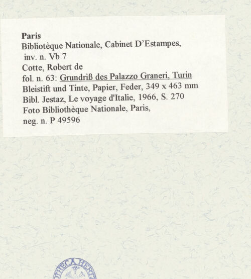 Rückseite von Bibliothèque Nationale, Paris [https://www.deutsche-digitale-bibliothek.de/content/lizenzen/rv-ez/] Grundriss des Palazzo Graneri, Turin - , bh466095_recto. Foto.