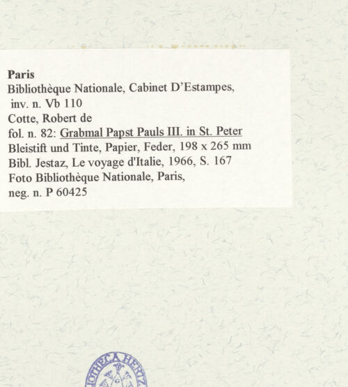 Rückseite von Bibliothèque Nationale, Paris [https://www.deutsche-digitale-bibliothek.de/content/lizenzen/rv-ez/] Grabmal Papst Pauls III. in Sankt Peter - , bh466541_recto. Foto.