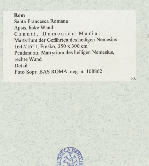 Rückseite von Sopr. BAS ROMA [https://www.deutsche-digitale-bibliothek.de/content/lizenzen/rv-ez/] Martyrium der Gefährten des heiligen Nemesius - Detail, bh466719_recto. Foto.