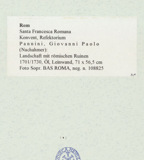Rückseite von Sopr. BAS ROMA [https://www.deutsche-digitale-bibliothek.de/content/lizenzen/rv-ez/] Landschaft mit römischen Ruinen - , bh466730_recto. Foto.