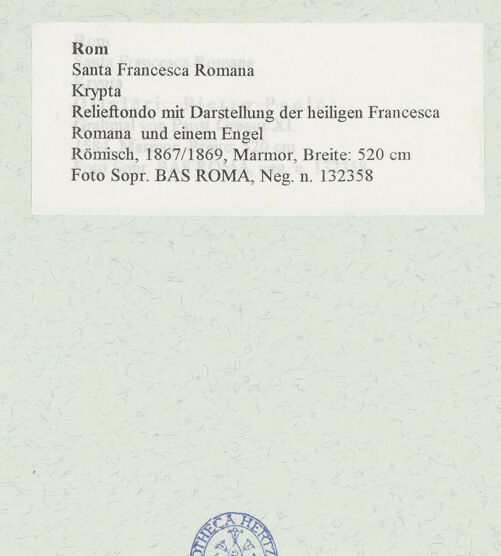 Rückseite von Sopr. BAS ROMA [https://www.deutsche-digitale-bibliothek.de/content/lizenzen/rv-ez/] Relieftondo mit Darstellung der heiligen Francesca Romana und einem Engel - , bh466739_recto. Foto.