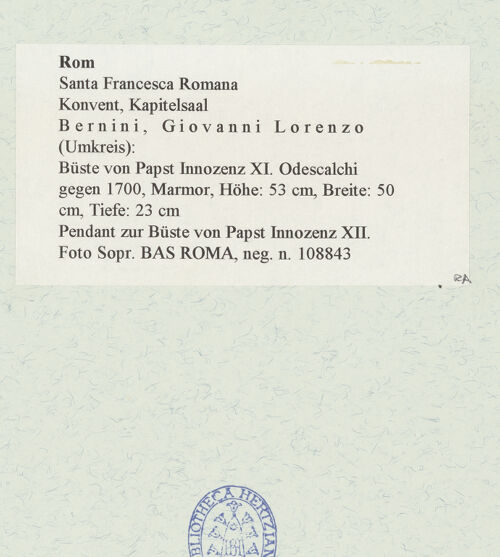 Rückseite von Sopr. BAS ROMA [https://www.deutsche-digitale-bibliothek.de/content/lizenzen/rv-ez/] Büste von Papst Innozenz XI. Odescalchi - , bh466741_recto. Foto.