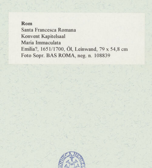 Rückseite von Sopr. BAS ROMA [https://www.deutsche-digitale-bibliothek.de/content/lizenzen/rv-ez/] Maria Immaculata - , bh466744_recto. Foto.