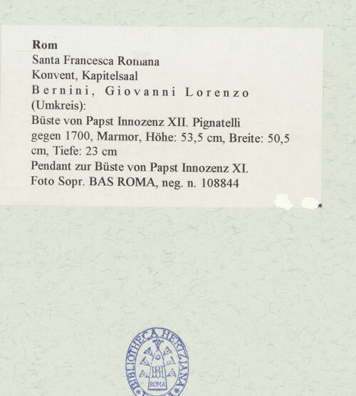 Rückseite von Sopr. BAS ROMA [https://www.deutsche-digitale-bibliothek.de/content/lizenzen/rv-ez/] Büste von Papst Innozenz XII. Pignatelli - , bh466748_recto. Foto.