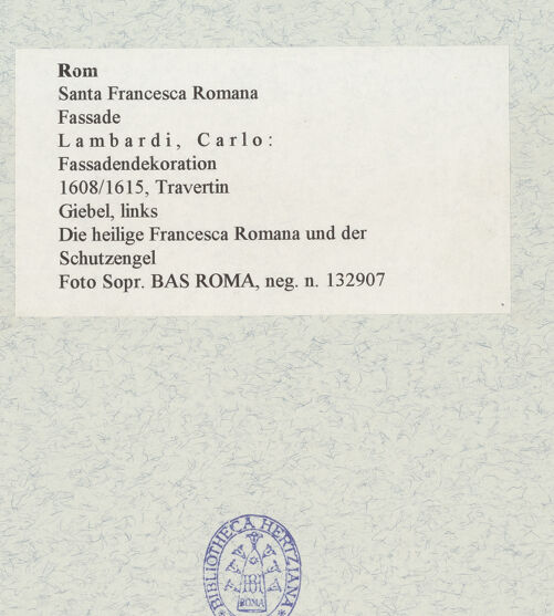 Rückseite von Sopr. BAS ROMA [https://www.deutsche-digitale-bibliothek.de/content/lizenzen/rv-ez/] Die heilige Francesca Romana und der Schutzengel - , bh466854_recto. Foto.