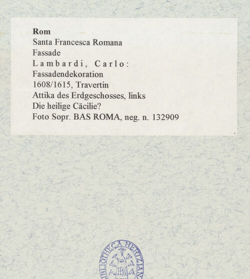 Rückseite von Sopr. BAS ROMA [https://www.deutsche-digitale-bibliothek.de/content/lizenzen/rv-ez/] Die heilige Cäcilie? - , bh466857_recto. Foto.