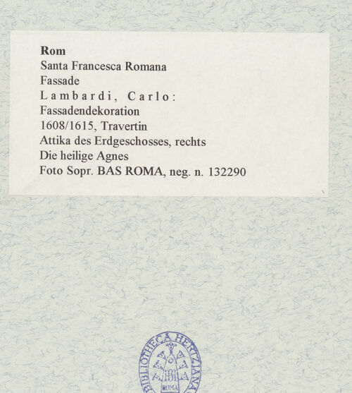 Rückseite von Sopr. BAS ROMA [https://www.deutsche-digitale-bibliothek.de/content/lizenzen/rv-ez/] Die heilige Agnes - , bh466858_recto. Foto.