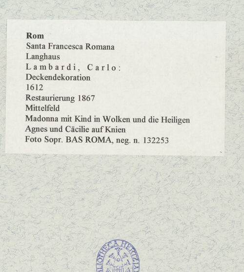Rückseite von Sopr. BAS ROMA [https://www.deutsche-digitale-bibliothek.de/content/lizenzen/rv-ez/] Madonna mit Kind in Wolken mit den Heiligen Agnes und Cäcilie auf Knien - , bh466870_recto. Foto.