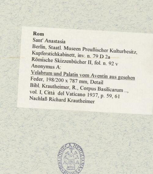 Rückseite von Kupferstichkabinett Berlin SMB-PK [https://www.deutsche-digitale-bibliothek.de/content/lizenzen/rv-ez/] Heemskerck-Album IIPanorama von Rom vom Aventin aus gesehen - Detail: Sant'Anastasia, bh466932_recto. Foto.
