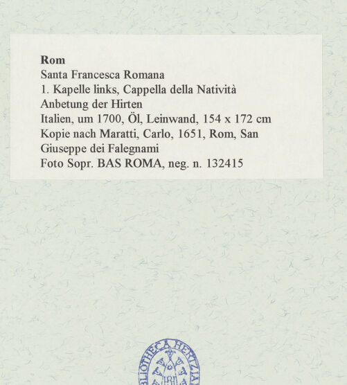 Rückseite von Sopr. BAS ROMA [https://www.deutsche-digitale-bibliothek.de/content/lizenzen/rv-ez/] Anbetung der Hirten - , bh467235_recto. Foto.