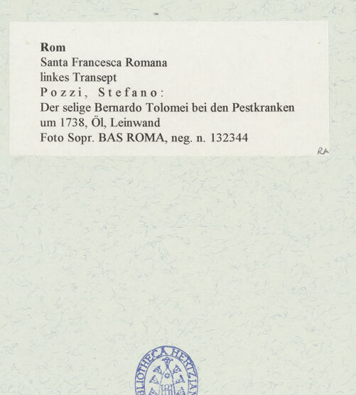 Rückseite von Sopr. BAS ROMA [https://www.deutsche-digitale-bibliothek.de/content/lizenzen/rv-ez/] Der selige Bernardo Tolomei bei den Pestkranken - , bh467236_recto. Foto.