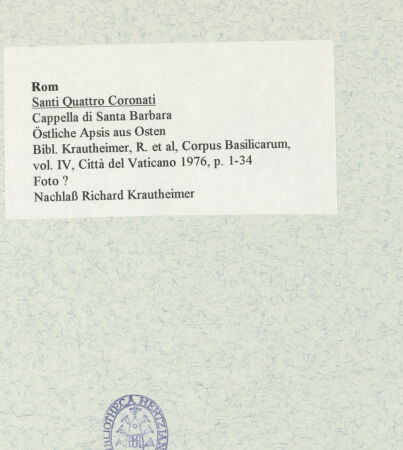 Rückseite von unbekannt [https://www.deutsche-digitale-bibliothek.de/content/lizenzen/rv-fz/] Santi Quattro CoronatiInneresCappella di Santa Barbara - Östliche Apsis aus Osten, bh469024_recto. Foto.