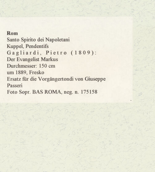 Rückseite von Sopr. BAS ROMA [https://www.deutsche-digitale-bibliothek.de/content/lizenzen/rv-ez/] Die vier EvangelistenDer heilige Markus - , bh469470_recto. Foto.