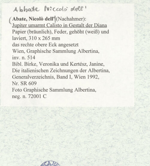 Rückseite von Graphische Sammlung Albertina [https://www.deutsche-digitale-bibliothek.de/content/lizenzen/rv-ez/] Jupiter umarmt Calisto in Gestalt der Diana - , bh469853_recto. Foto.