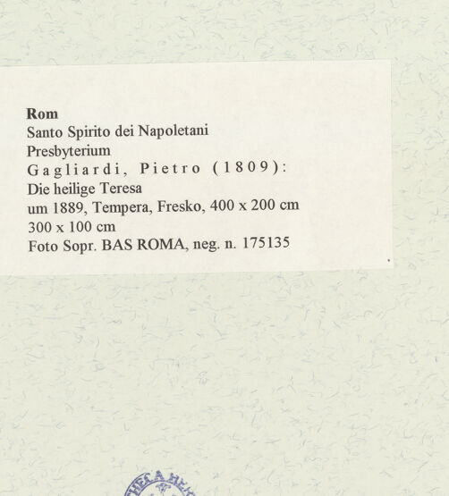 Rückseite von Sopr. BAS ROMA [https://www.deutsche-digitale-bibliothek.de/content/lizenzen/rv-ez/] HeiligenzyklusDie heilige Theresa - , bh469916_recto. Foto.